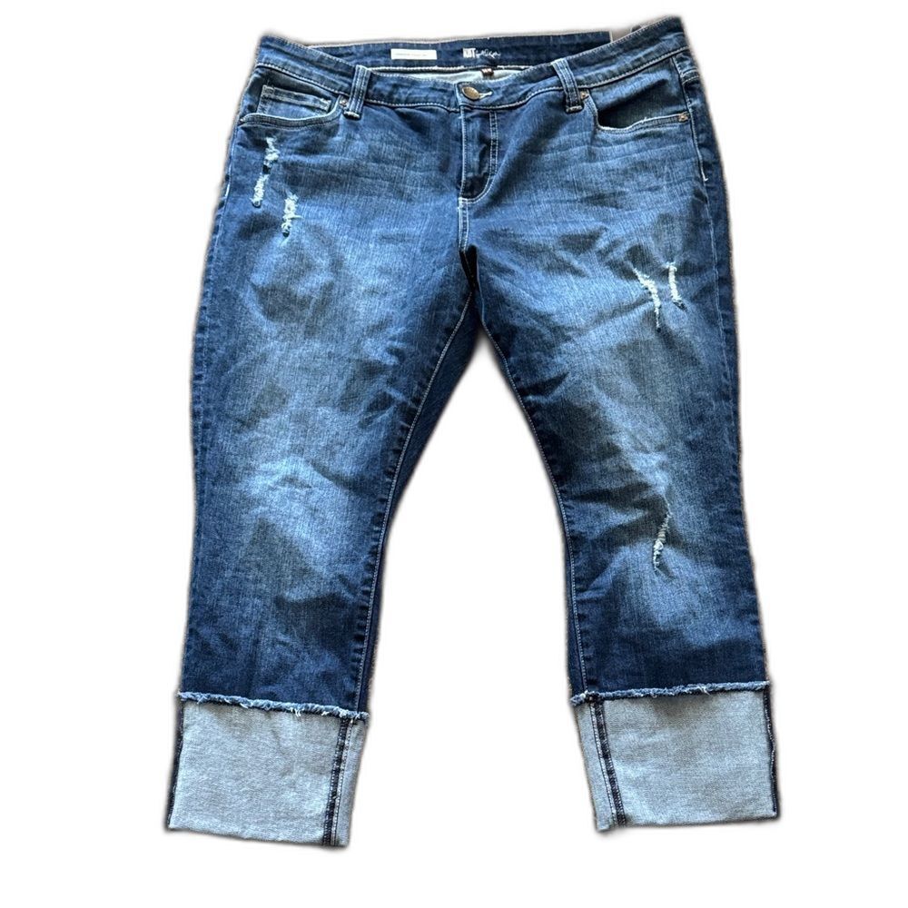 NWT Kut from the Kloth Cameron Distressed Cropped Cuffed Straight Jeans 16W